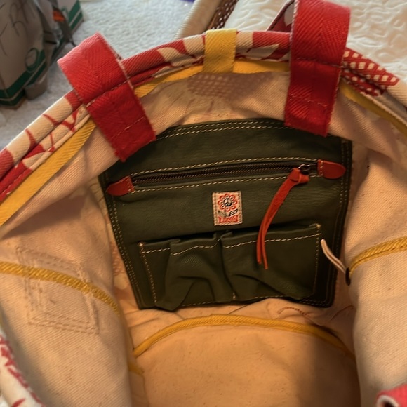 Lucky Canvas Tote, Sturdy,Rust color, off-white sunflowers, yellow accents - Picture 6 of 7